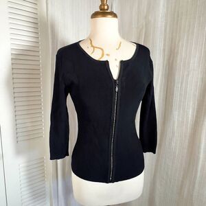 Belldini Blouse Women's Size M Vintage Bejeweled Zipper Black Blouse